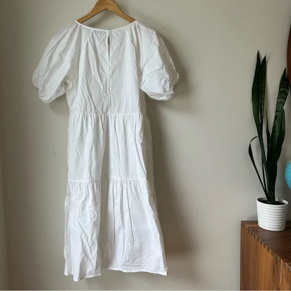 Everlane tiered white dress cotton poplin crewneck pockets size 6 women’s - Picture 3 of 5